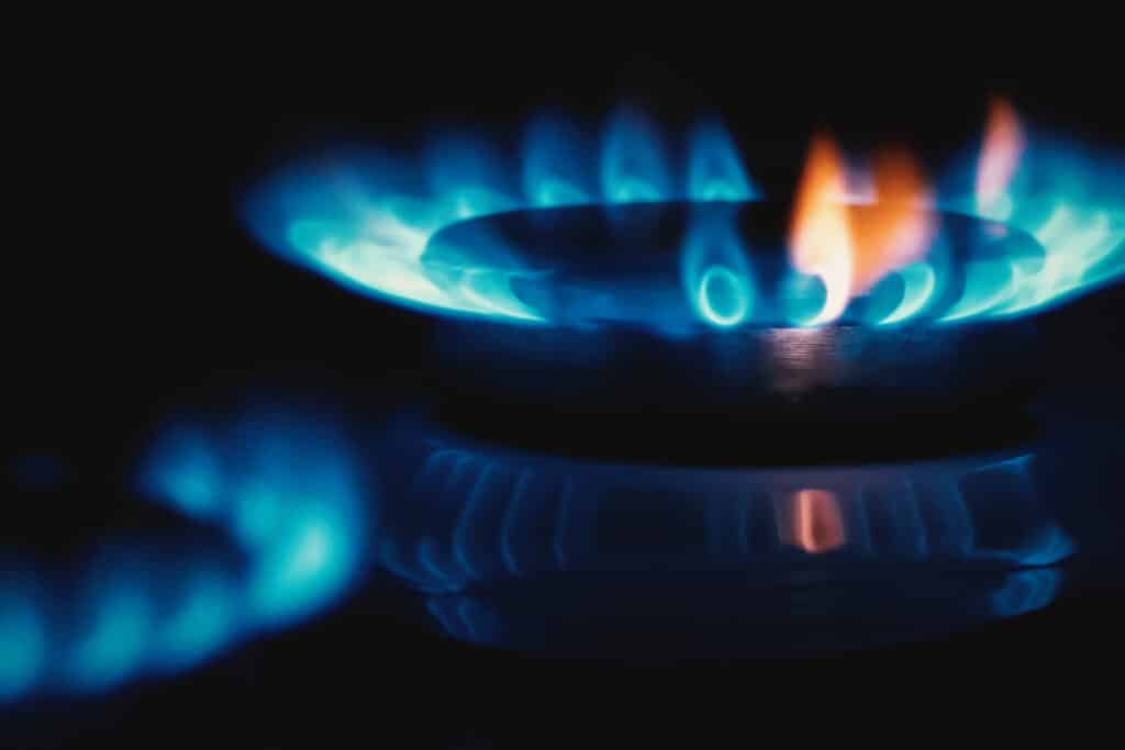 Gas flame on stove top cooker